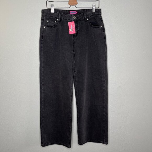 Edikted Black Bow Pocket Relaxed Cotton Denim Jeans size Large - Picture 5 of 12